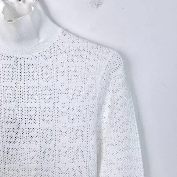 Fendi White Perforated Logo Long Sleeve Top High Collar Womens Size 40 - Picture 3 of 8